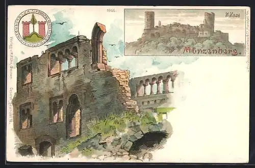 Lithographie Münzenberg / Hessen, Ruine Münzenberg