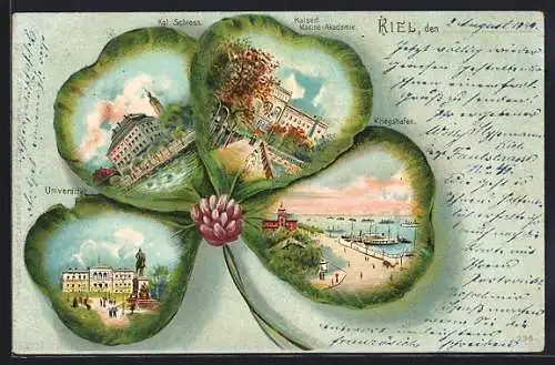 Passepartout-Lithographie Kiel, Universität, Kgl. Schloss, Kriegshafen