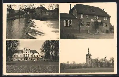 AK Molsdorf bei Erfurt, Gasthaus Zur guten Quelle, Kirche, Uferpartie