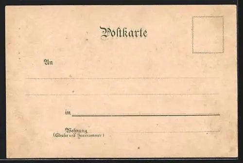 Lithographie Lahr i. B., Storchenturm, Reichs-Waisenhaus und Ruine Hohengeroldseck