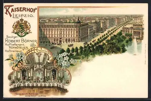 Lithographie Leipzig, Hotel Kaiserhof von Robert Börner