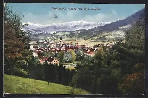 AK Immenstadt im bayr. Allgäu, Ortsansicht mit Bergpanorama