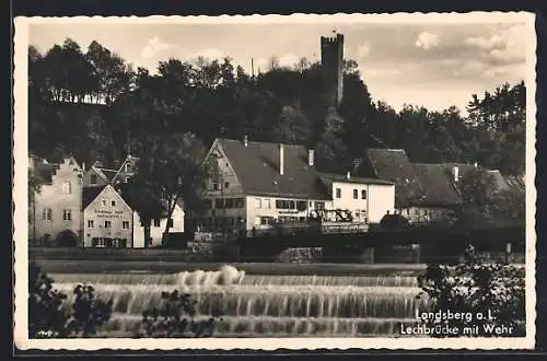 AK Landsberg a. L., Lechbrücke mit Wehr