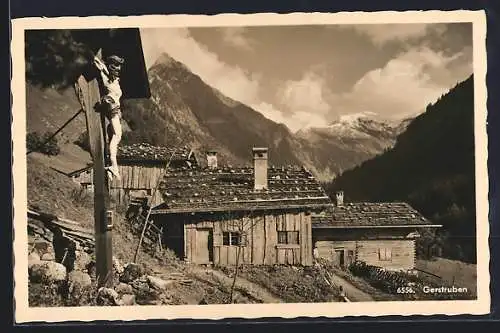 AK Gerstruben, Ortspartie mit Flurkreuz u. Höfats