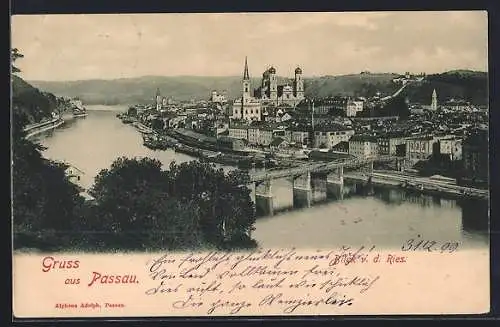 AK Passau, Blick v. d. Ries auf die Stadt