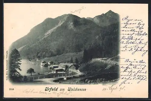 AK Urfeld am Walchensee, Panorama mit Bergen