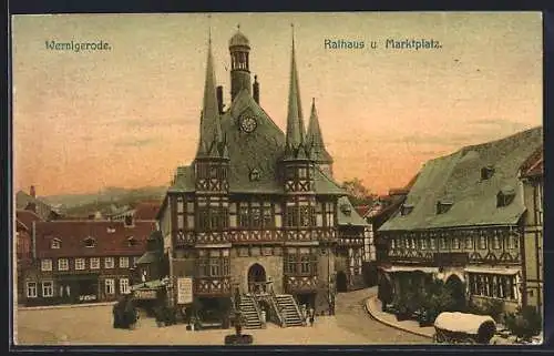 AK Wernigerode, Rathaus und Marktplatz