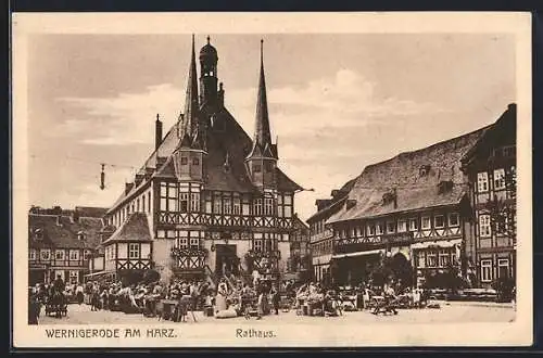 AK Wernigerode am Harz, Rathaus mit Marktständen