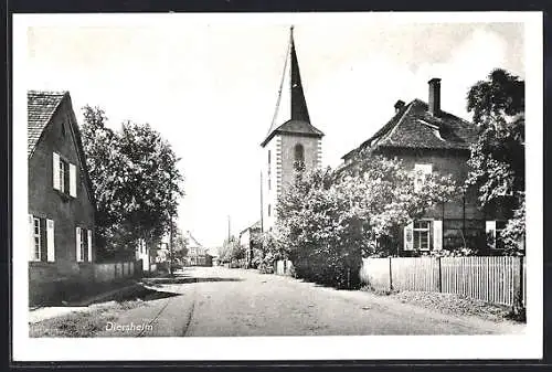 AK Diersheim, Strassenpartie mit Kirchblick