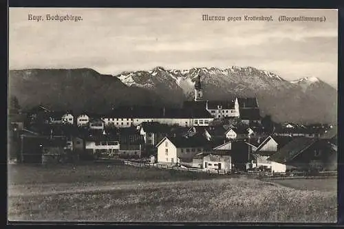 AK Murnau / Staffelsee, Ansicht mit der Kirche gegen Krottenkopf