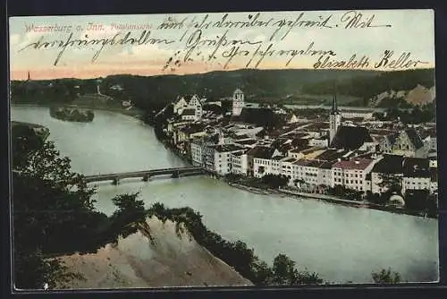 AK Wasserburg a. Inn, Teilansicht mit Flusspartie