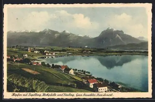 AK Hopfen, Ortsansicht mit tegelberg, Hochplatte und Säuling