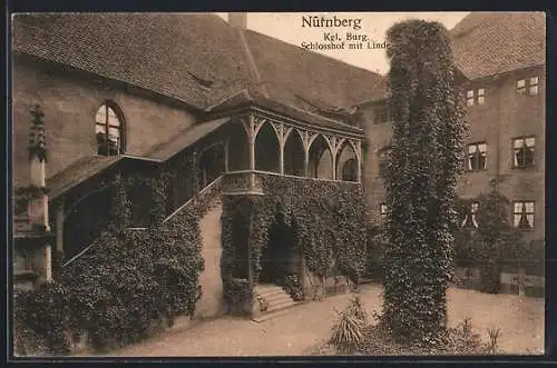 AK Nürnberg, Kgl. Burg, Schlosshof mit Linde