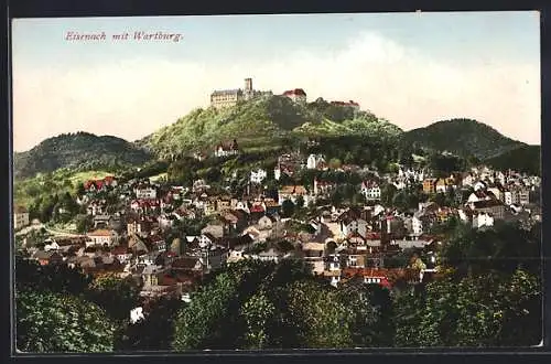 AK Eisenach, Ortsansicht mit Wartburg