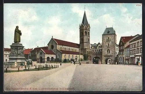 AK Eisenach, Die Nicolaikirche und das Lutherdenkmal