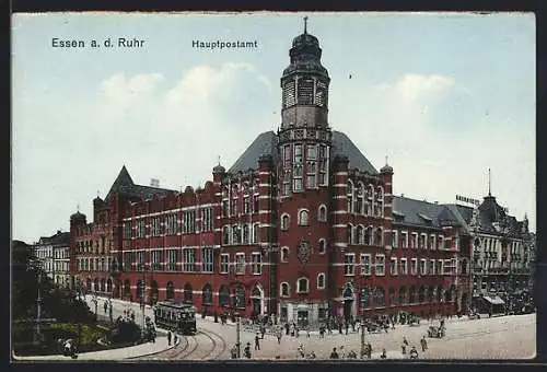 AK Essen a. d. Ruhr, Strassenbahn am Hauptpostamt