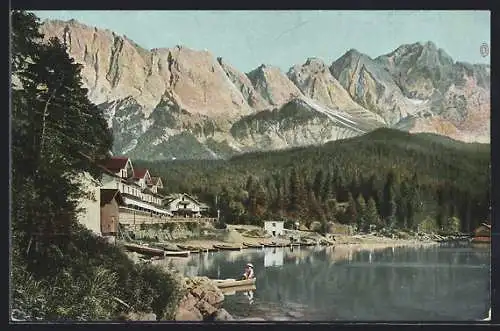 AK Eibsee, Ortsansicht geg.d.Zugspitze