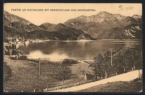 AK Kochel, Kochelsee mit Herzogstand und Heimgarten