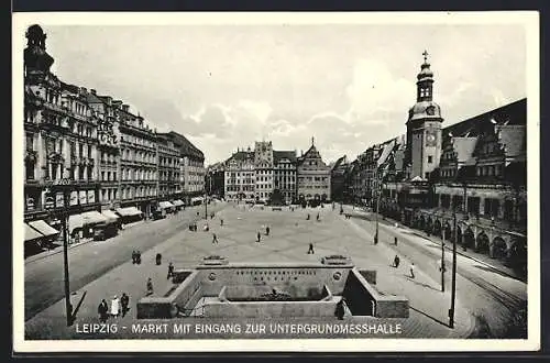 AK Leipzig, Markt mit Eingang zur Untergrundmesshalle