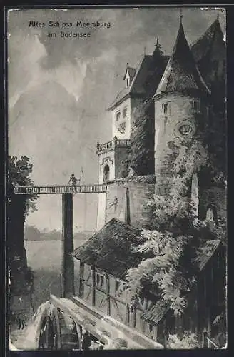 Künstler-AK Meersburg am Bodensee, Altes Schloss mit Wassermühle