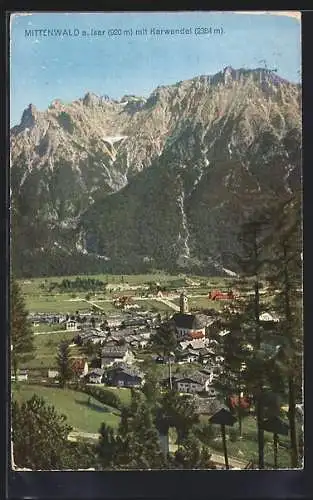 AK Mittenwald a. Isar, Teilansicht mit Karwendel