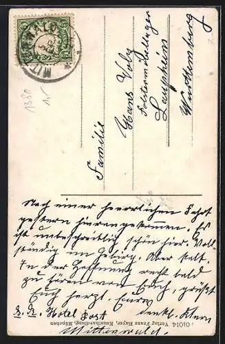 AK Mittenwald, Strassenpartie mit Bergkulisse