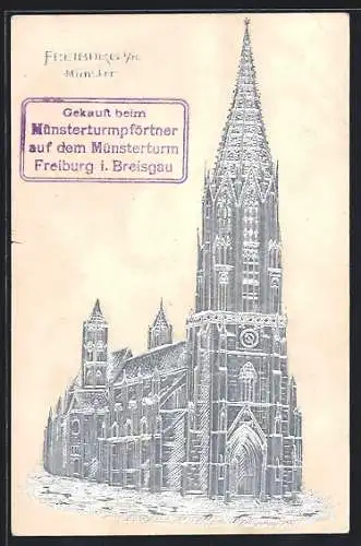 Präge-AK Freiburg i. B., Münster mit glänzender Silberlackierung