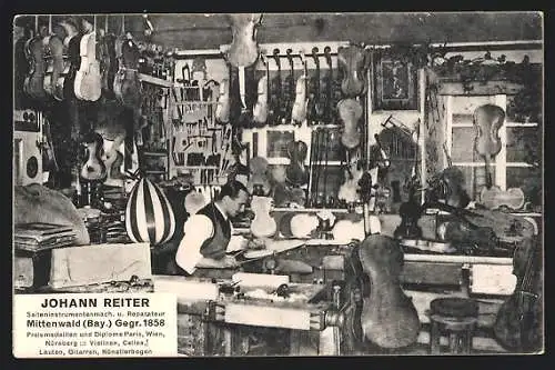 AK Mittenwald / Bay., Saiteninstrumentenmacher und Reparateur Johann Reiter, Gegr. 1858