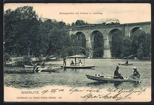 AK Görlitz, Neissepartie mit Viaduct und Laufsteg