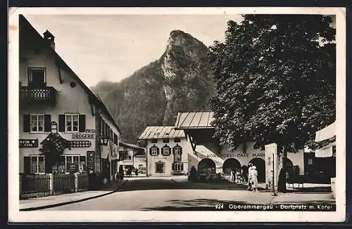 AK Oberammergau, Am Dorfplatz, Drogerie, Konditorei-Cafe