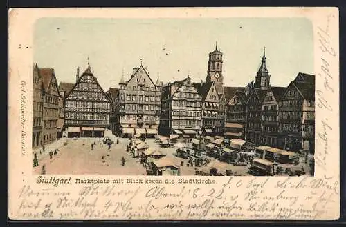 AK Stuttgart, Marktplatz mit Blick gegen die Stadtkirche