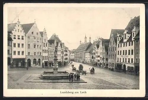 AK Landsberg a. Lech, Herkommerstrasse mit Geschäften und Brunnen