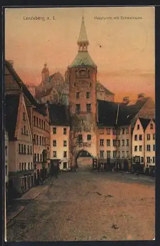 AK Landsberg a. L., Hauptplatz mit Schmalzturm