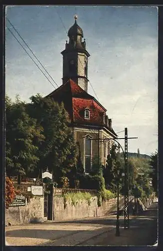 AK Dresden-Loschwitz, Strassenansicht mit Blick zur Kirche