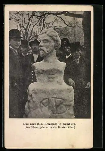 AK Hamburg, Das neue Bebel-Denkmal in Schnee geformt, Eisplastik, 1910