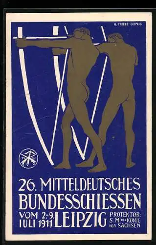 AK Ganzsache PP27 C134: Leipzig, 26. Mitteldeutsches Bundesschiessen 1911, Schützen mit Bögen