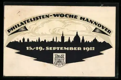 Künstler-AK Hannover, Philatelisten-Woche 1922, Stadtpanorama im Scherenschnitt, Ganzsache