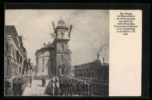 Künstler-AK Frankfurt a. M., 1. Deutsche Nationalversammlung, Einzug der Abgeordneten ins Vorparlament, Ganzsache