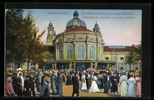 AK Ganzsache PP27 C121 /010: Dresden, Int. Hygiene-Ausstellung 1911, Konzertplatz v. d. Hauptrestaurant