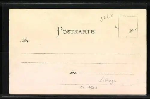 Lithographie Scharnitz, Ortsansicht mit Restaurant Zum goldenen Adler
