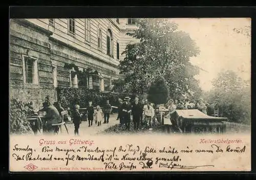 AK Göttweig, Besucher am Gasthaus Kellerstübelgarten