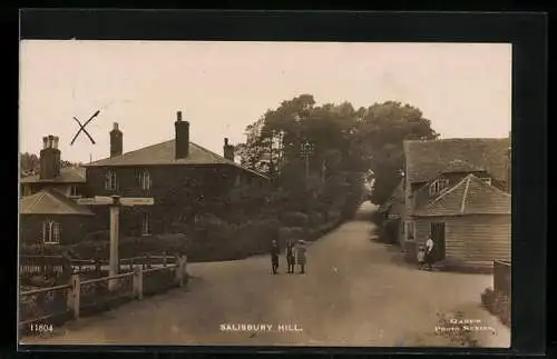 AK Salisbury Hill, Kinder auf der Kreuzung, Wege nach Stockbridge, Longstock und Houghton