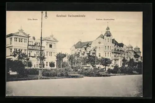 AK Swinemünde, Villa Senta und Schloss Hohenzollern