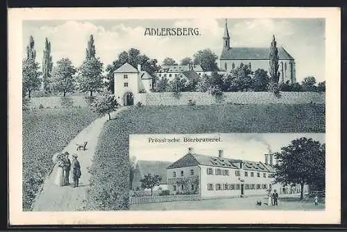 AK Adlersberg / Pettendorf, Prössl`sche Bierbrauerei, Weg zur Kirche