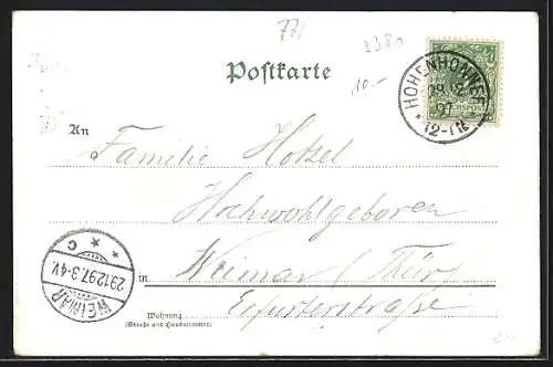 Lithographie Honnef, Kirchenpartien, Hohenhonnef, Ortsansicht