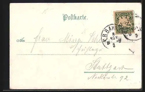 Lithographie München-Au, Pschorrbräu-Bier-Hallen, Neuhauser Strasse, Innenansicht, Eingang