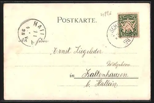 Lithographie Schellenberg / Obb., Ortsansicht gegen Hohe Göll, Almbach Klamm