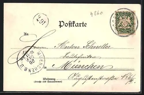 Lithographie Rosenheim / Bayern, Panorama des Ortes, Dirndlmädchen mit Kräuterkorb