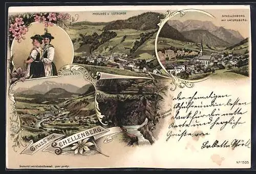 Lithographie Schellenberg / Obb., Hohe Göll, Mahlweg und Götschen