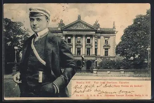 AK Berlin-Kreuzberg, Berliner Theater, mit Harry Walden als Student